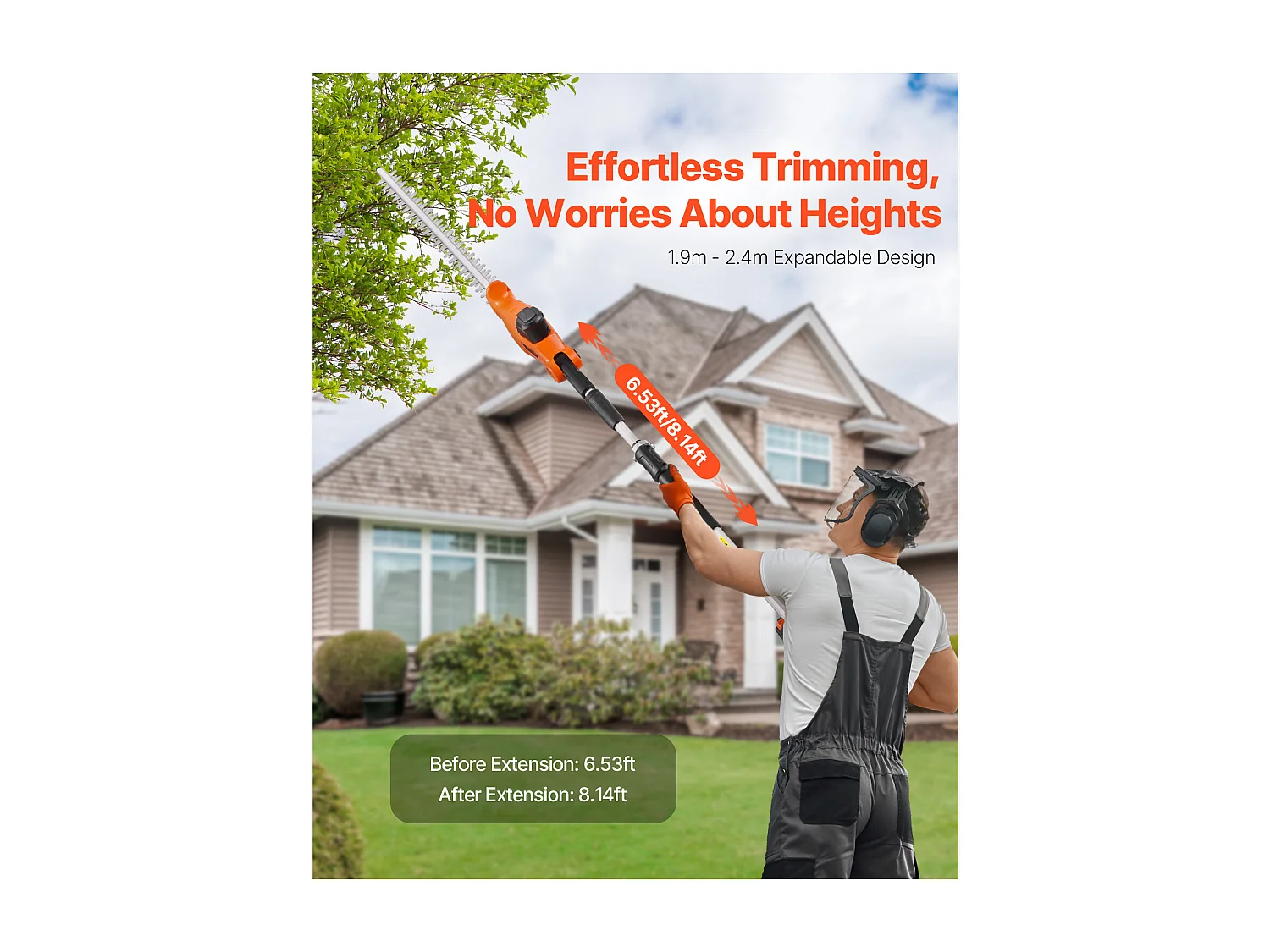 Taille-Haie Électrique Sans Fil Extensible SucceBuy, 20 V Batterie 2 A Lame 51cm, Angles Réglables