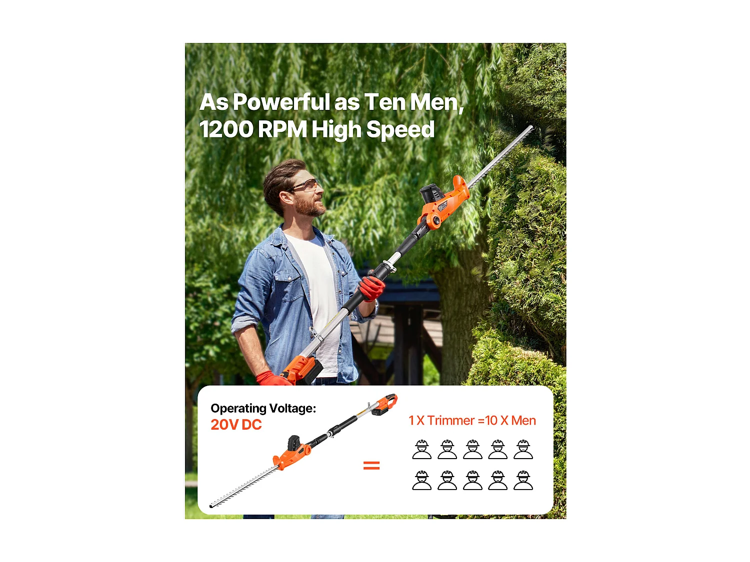 Taille-Haie Électrique Sans Fil Extensible SucceBuy, 20 V Batterie 2 A Lame 51cm, Angles Réglables