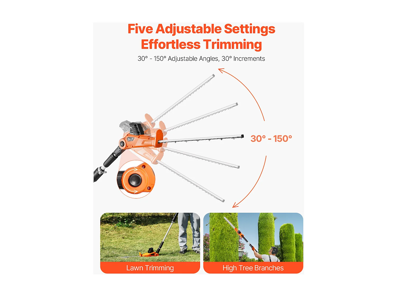 Taille-Haie Électrique Sans Fil Extensible SucceBuy, 20 V Batterie 2 A Lame 51cm, Angles Réglables