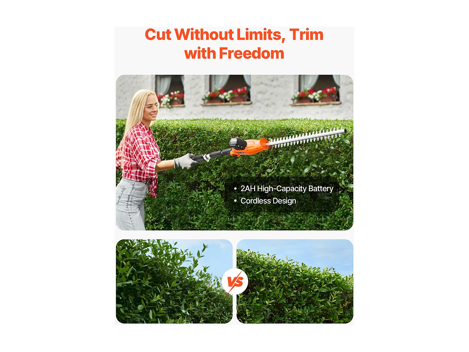 Taille-Haie Électrique Sans Fil Extensible SucceBuy, 20 V Batterie 2 A Lame 51cm, Angles Réglables