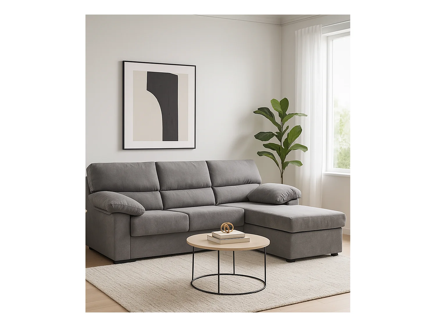 Sofá Chaise Longue reversible de 100x196x156 cm de tela antimanchas en gris oscuro Denver