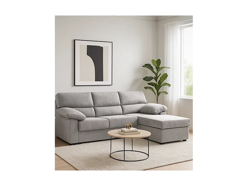 Sofá Chaise Longue reversible de 100x196x156 cm de tela antimanchas en gris claro Denver