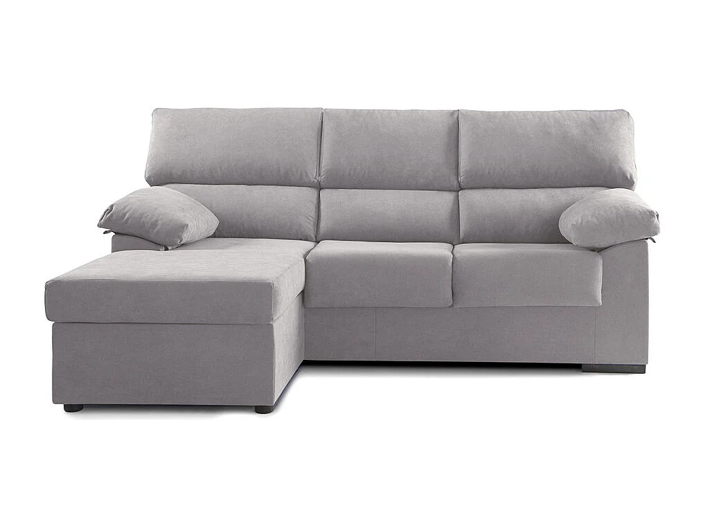Sofá Chaise Longue reversible de 100x196x156 cm de tela antimanchas en gris claro Denver