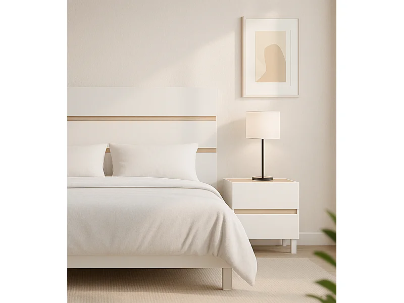 Pack de cabecero con 2 mesitas de noche de 127x260x35 cm en color blanco y beige Ébano