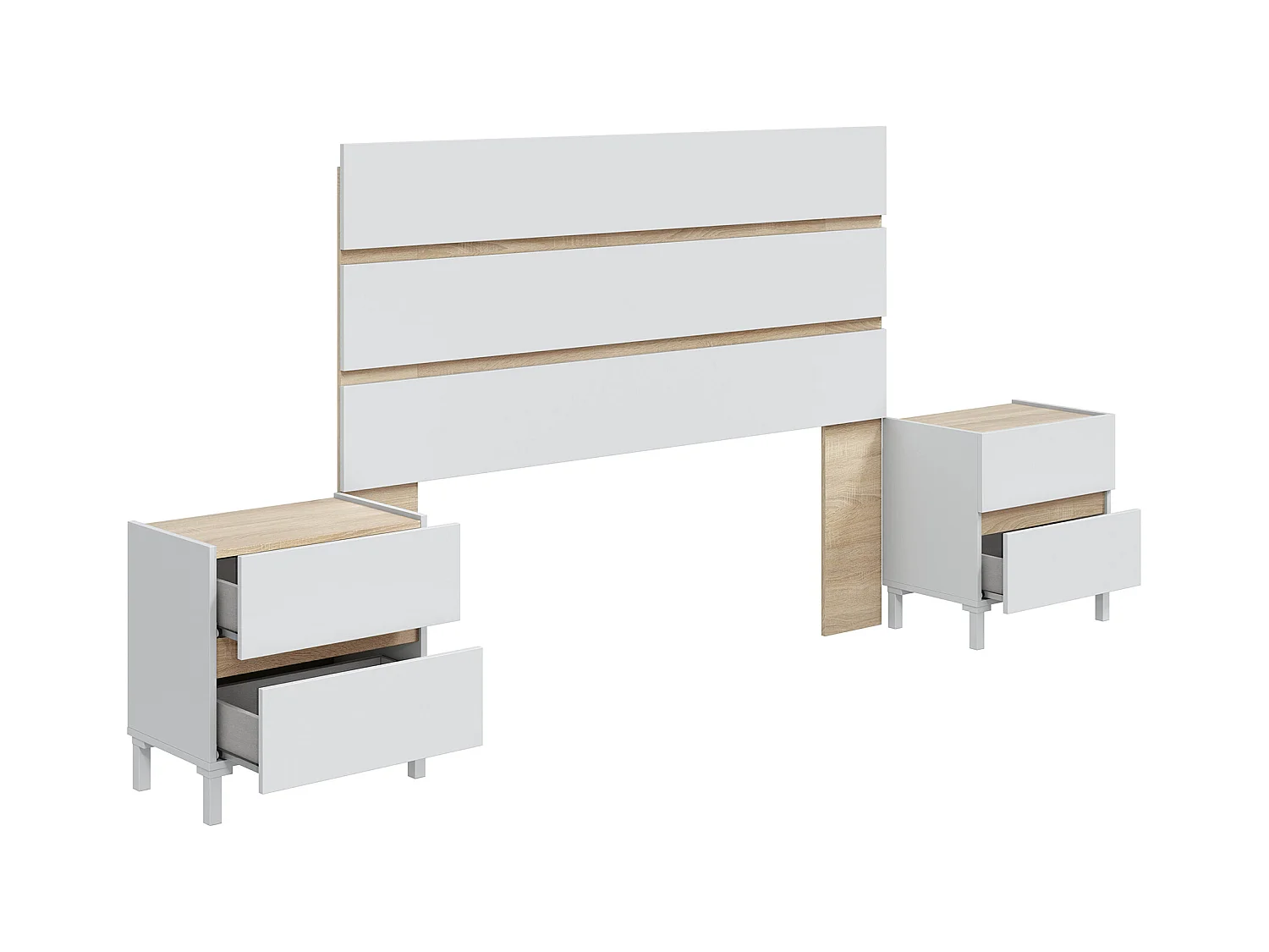 Pack de cabecero con 2 mesitas de noche de 127x260x35 cm en color blanco y beige Ébano