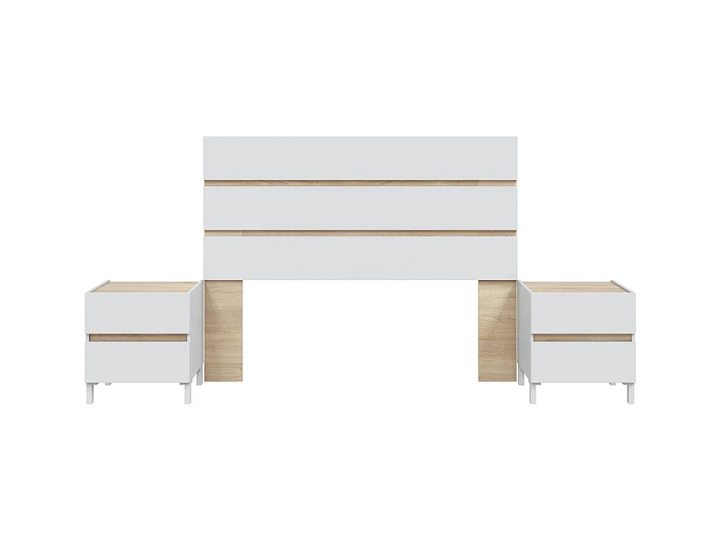 Pack de cabecero con 2 mesitas de noche de 127x260x35 cm en color blanco y beige Ébano