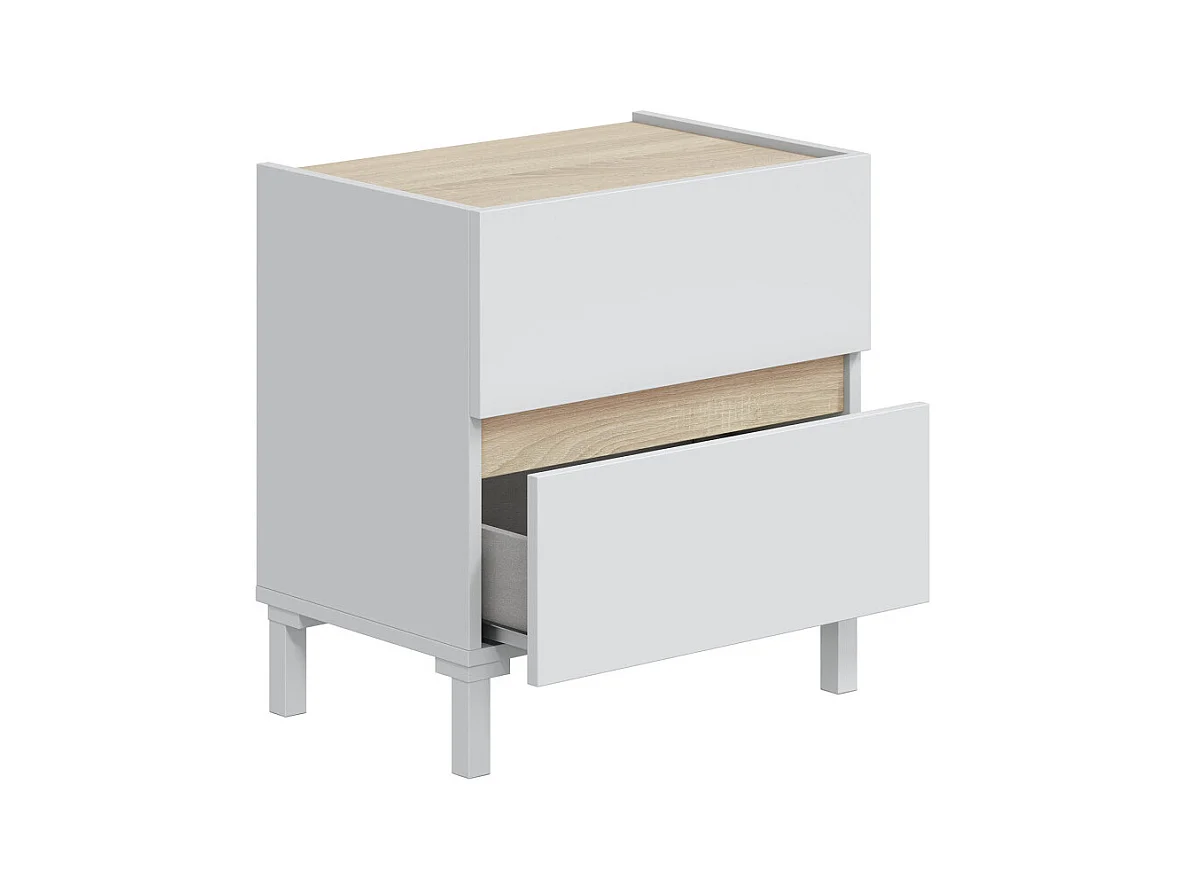 Pack de cabecero con 2 mesitas de noche de 127x260x35 cm en color blanco y beige Ébano