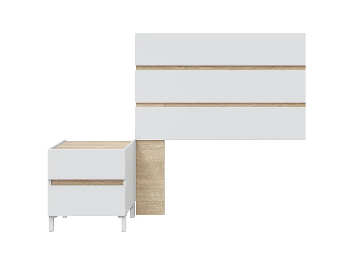 Pack de cabecero con 2 mesitas de noche de 127x260x35 cm en color blanco y beige Ébano