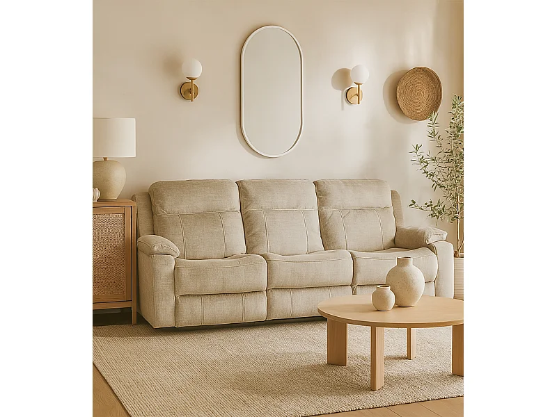 Sofá eléctrico de 3 plazas de 95x204x102 cm con mecanismo relax en color beige Reimon