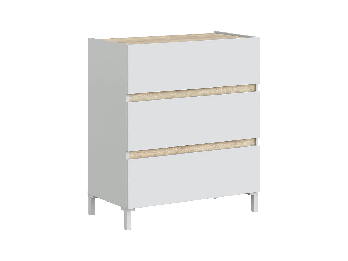 Cómoda de 91x79x41 cm con 3 cajones y guías metálicas en color blanco y beige Ébano