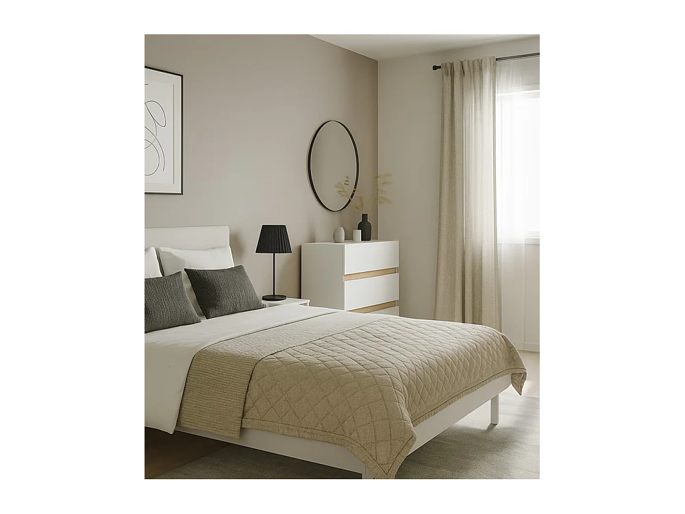 Cómoda de 91x79x41 cm con 3 cajones y guías metálicas en color blanco y beige Ébano