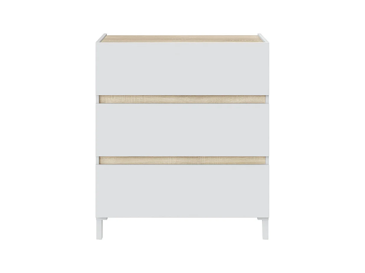 Cómoda de 91x79x41 cm con 3 cajones y guías metálicas en color blanco y beige Ébano