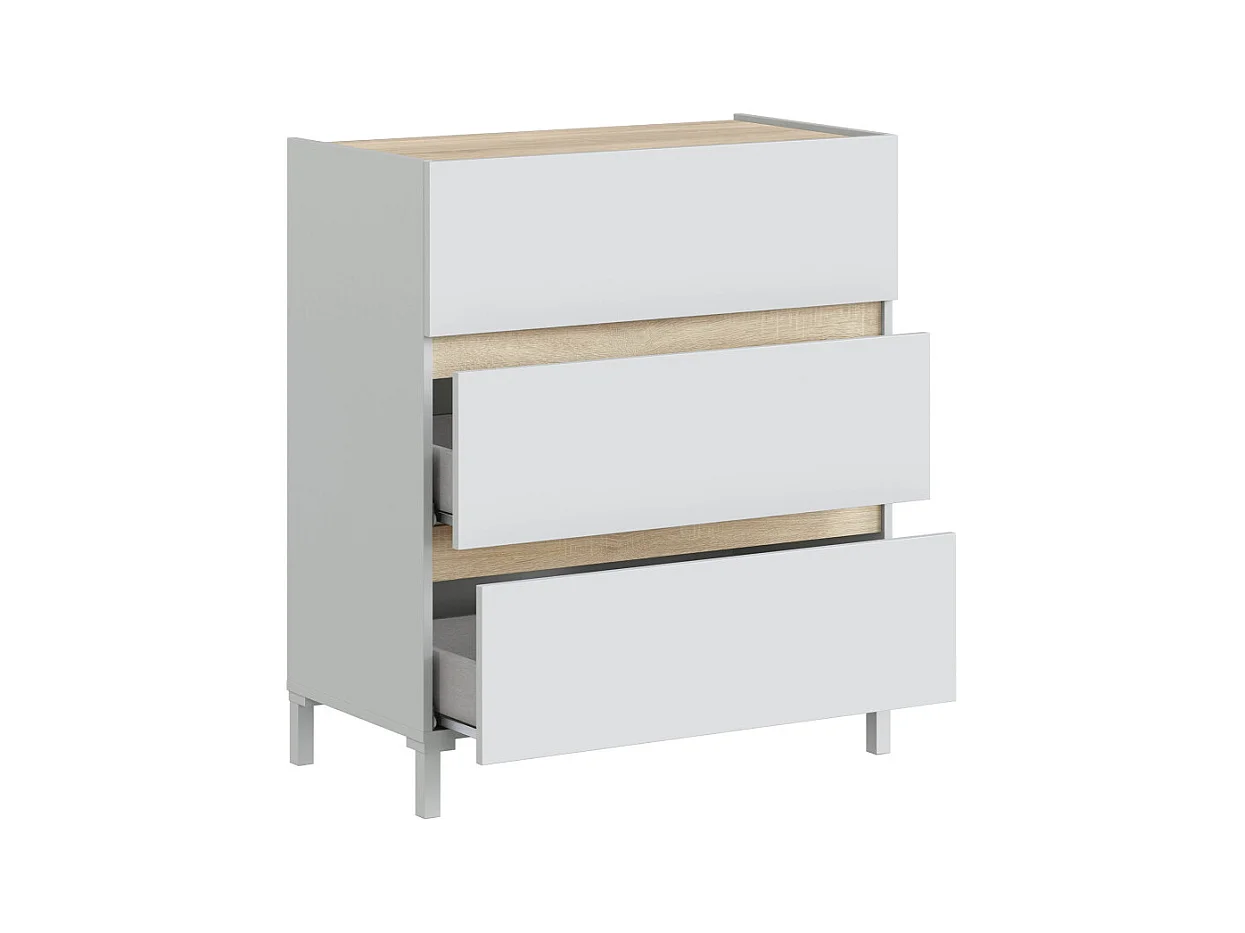 Cómoda de 91x79x41 cm con 3 cajones y guías metálicas en color blanco y beige Ébano