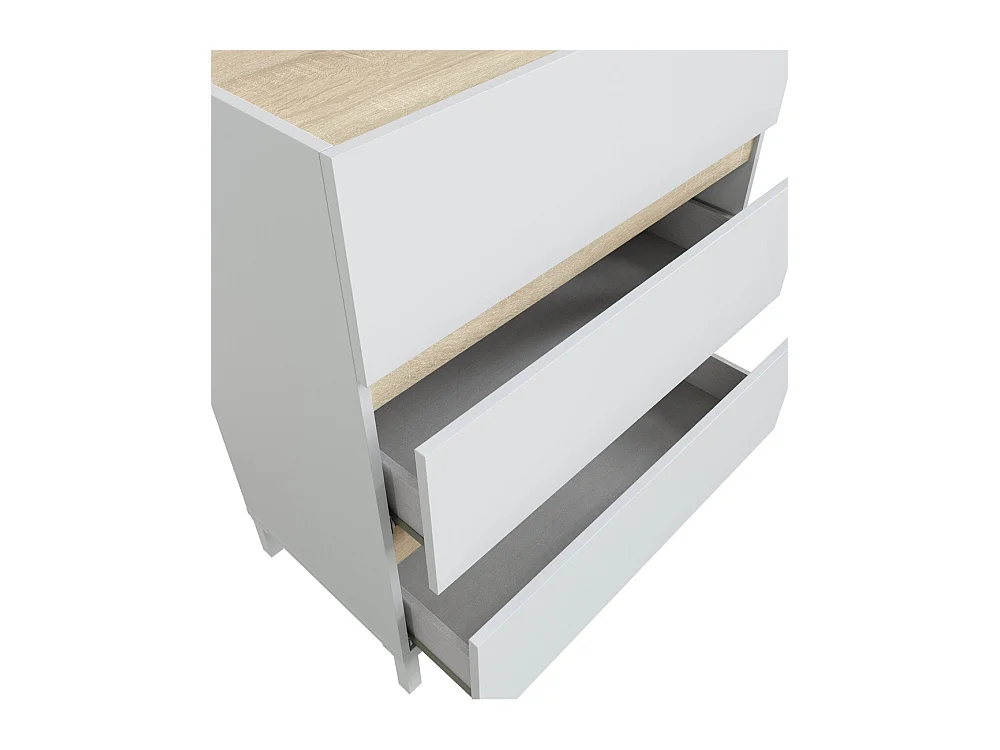 Cómoda de 91x79x41 cm con 3 cajones y guías metálicas en color blanco y beige Ébano