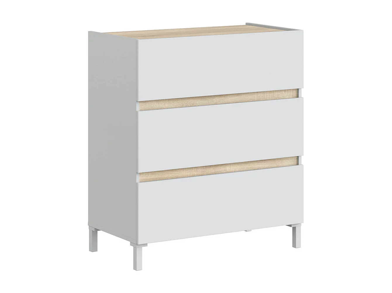 Cómoda de 91x79x41 cm con 3 cajones y guías metálicas en color blanco y beige Ébano