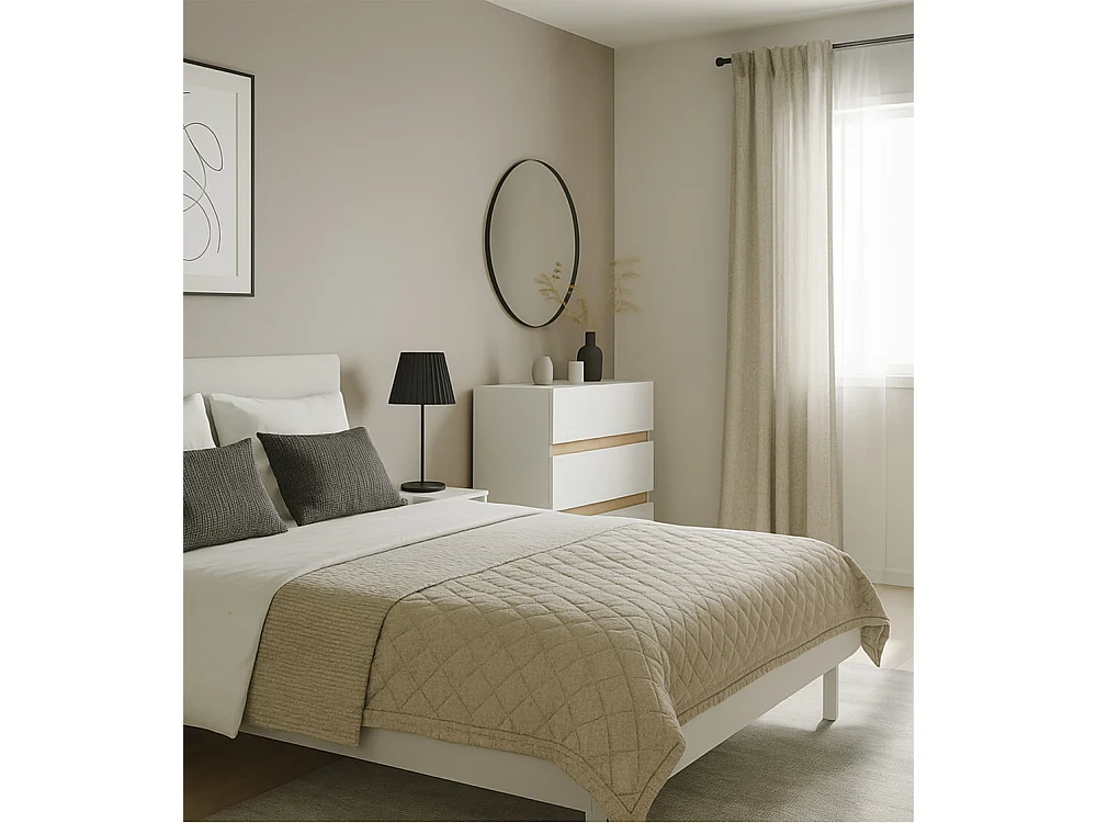 Cómoda de 91x79x41 cm con 3 cajones y guías metálicas en color blanco y beige Ébano