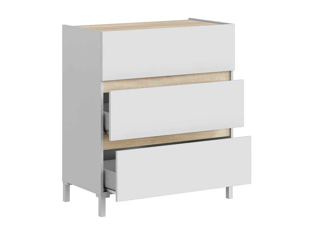 Cómoda de 91x79x41 cm con 3 cajones y guías metálicas en color blanco y beige Ébano
