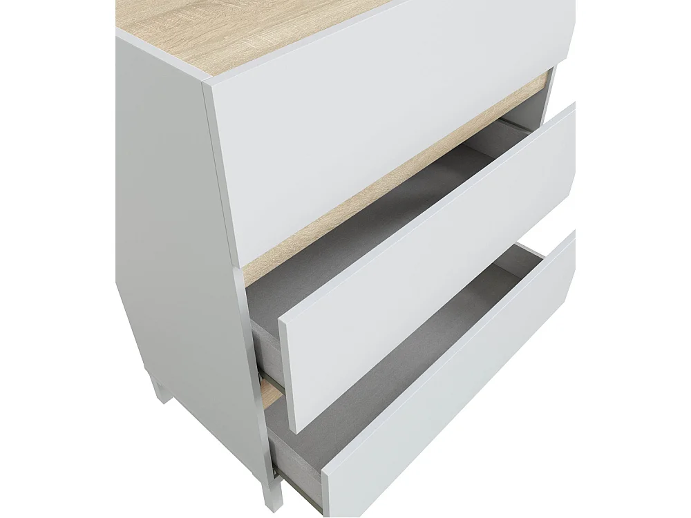 Cómoda de 91x79x41 cm con 3 cajones y guías metálicas en color blanco y beige Ébano