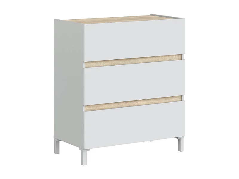 Cómoda de 91x79x41 cm con 3 cajones y guías metálicas en color blanco y beige Ébano