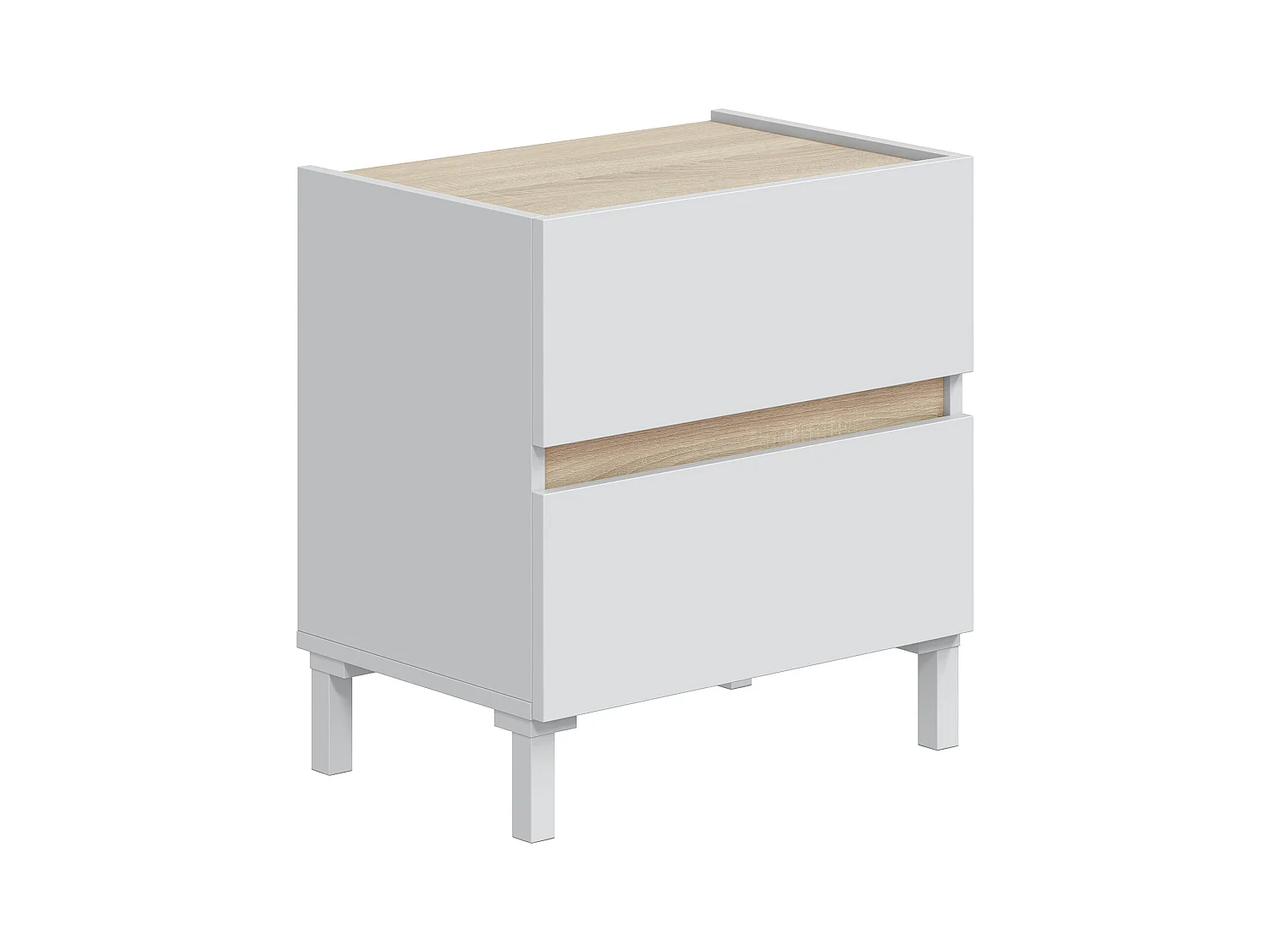 Mesita de noche de 53x50x35 cm con 2 cajones de melamina en color blanco y beige Ébano