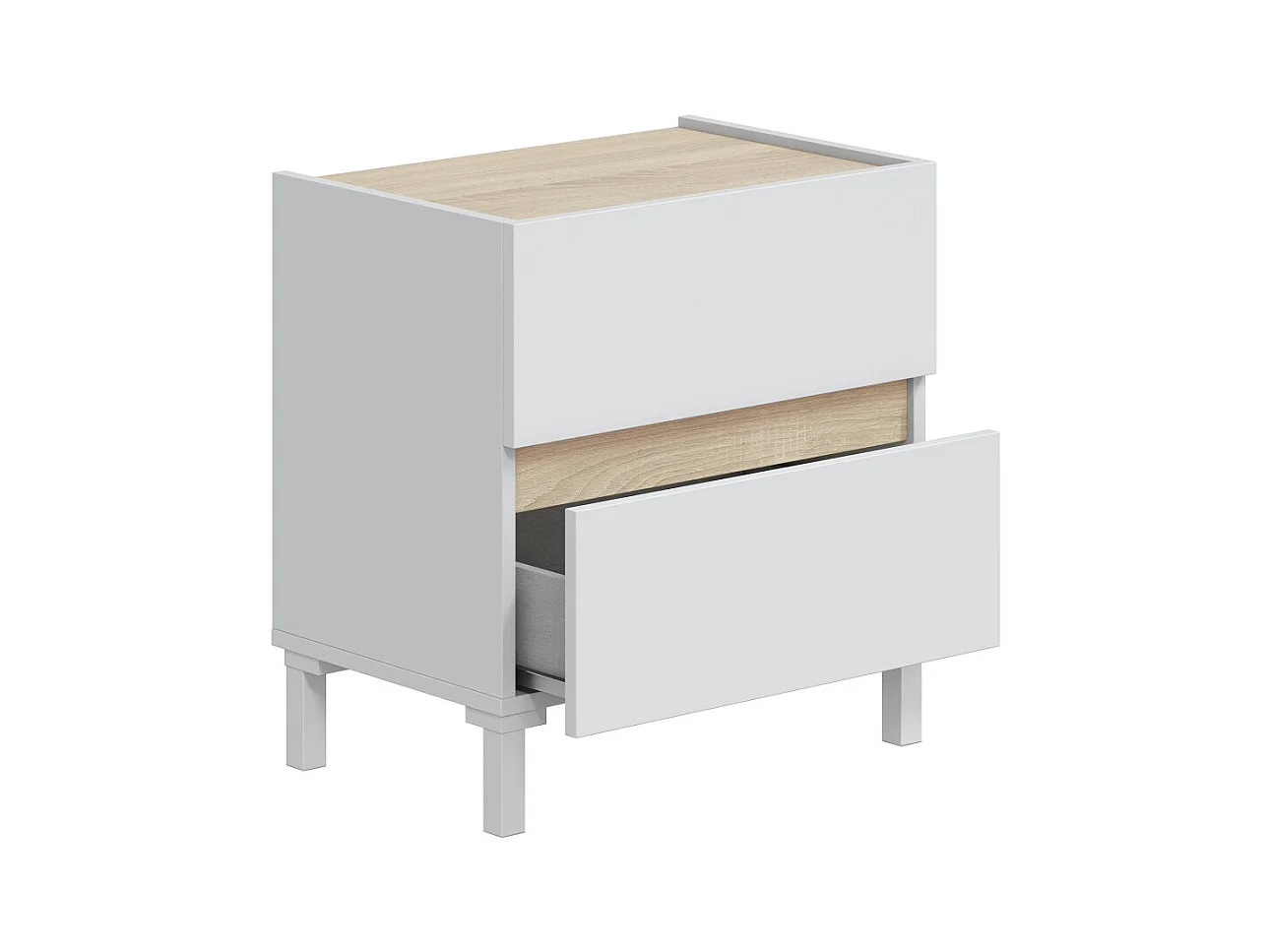 Mesita de noche de 53x50x35 cm con 2 cajones de melamina en color blanco y beige Ébano