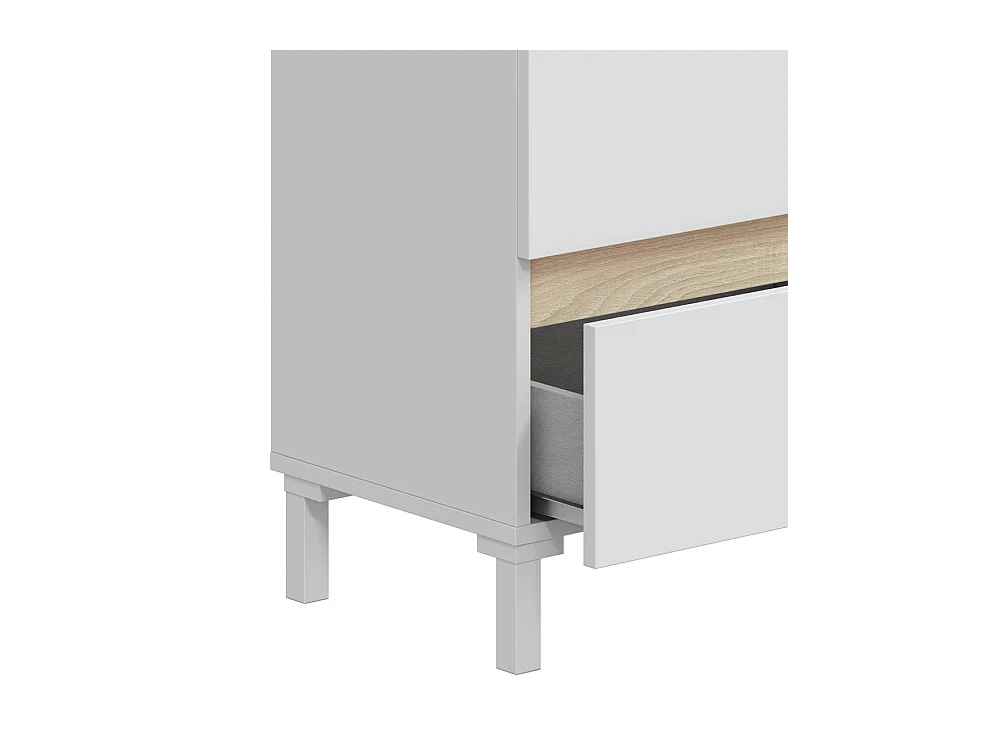 Mesita de noche de 53x50x35 cm con 2 cajones de melamina en color blanco y beige Ébano