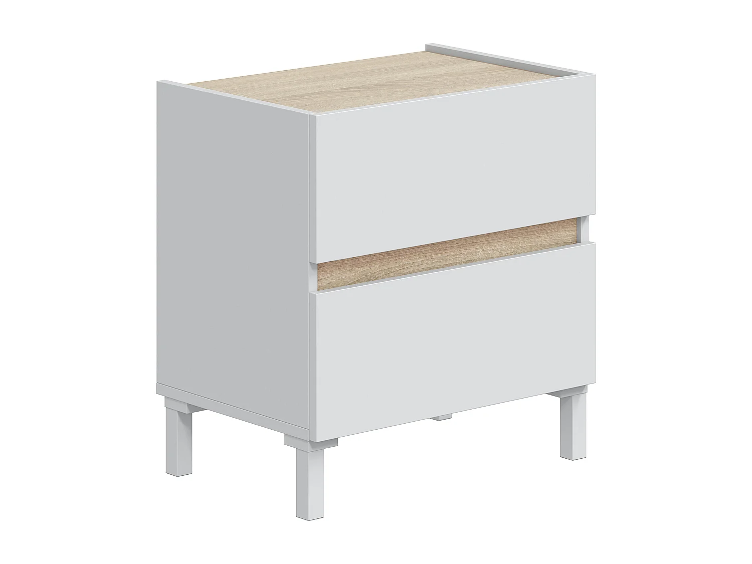 Mesita de noche de 53x50x35 cm con 2 cajones de melamina en color blanco y beige Ébano