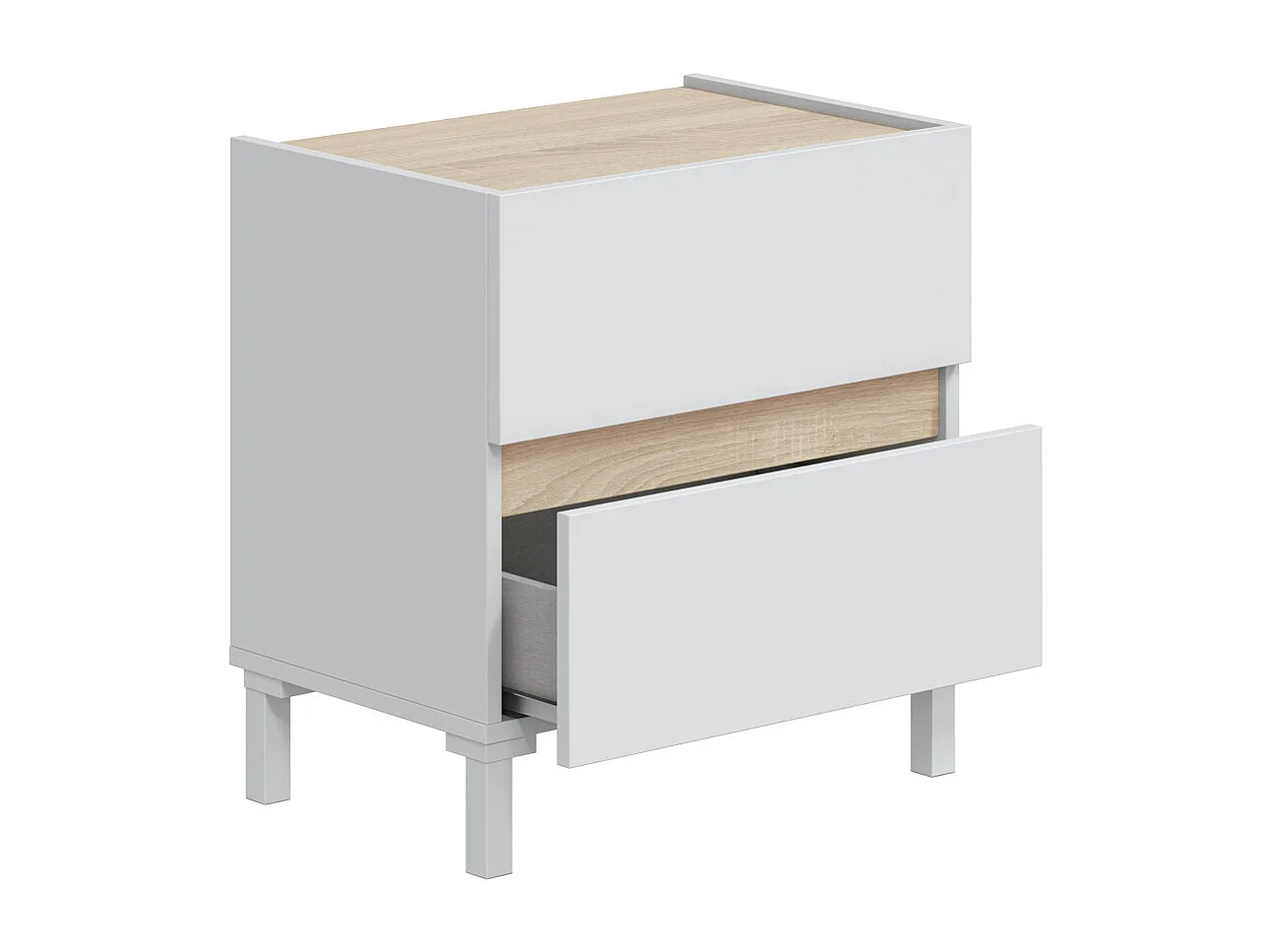 Mesita de noche de 53x50x35 cm con 2 cajones de melamina en color blanco y beige Ébano