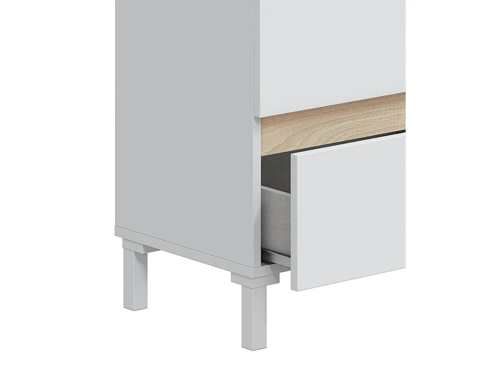 Mesita de noche de 53x50x35 cm con 2 cajones de melamina en color blanco y beige Ébano