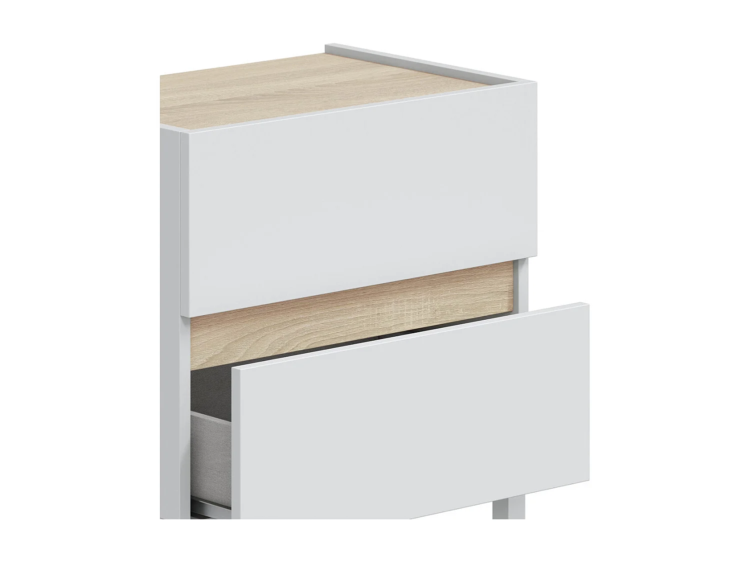 Mesita de noche de 53x50x35 cm con 2 cajones de melamina en color blanco y beige Ébano