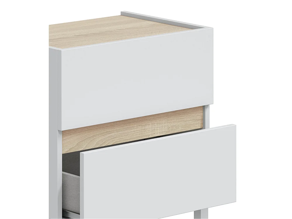Mesita de noche de 53x50x35 cm con 2 cajones de melamina en color blanco y beige Ébano