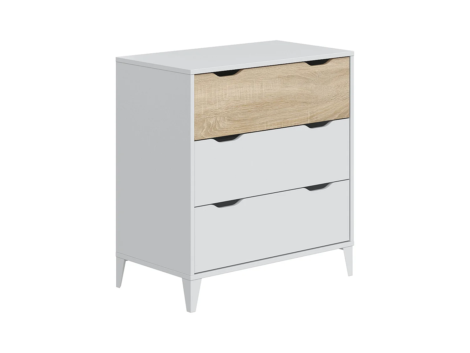 Cómoda de 76x71x40 cm con 3 cajones y patas de 10 cm en color blanco y beige Noive