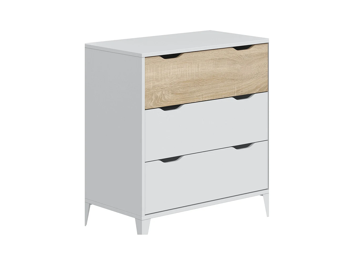 Cómoda de 76x71x40 cm con 3 cajones y patas de 10 cm en color blanco y beige Noive