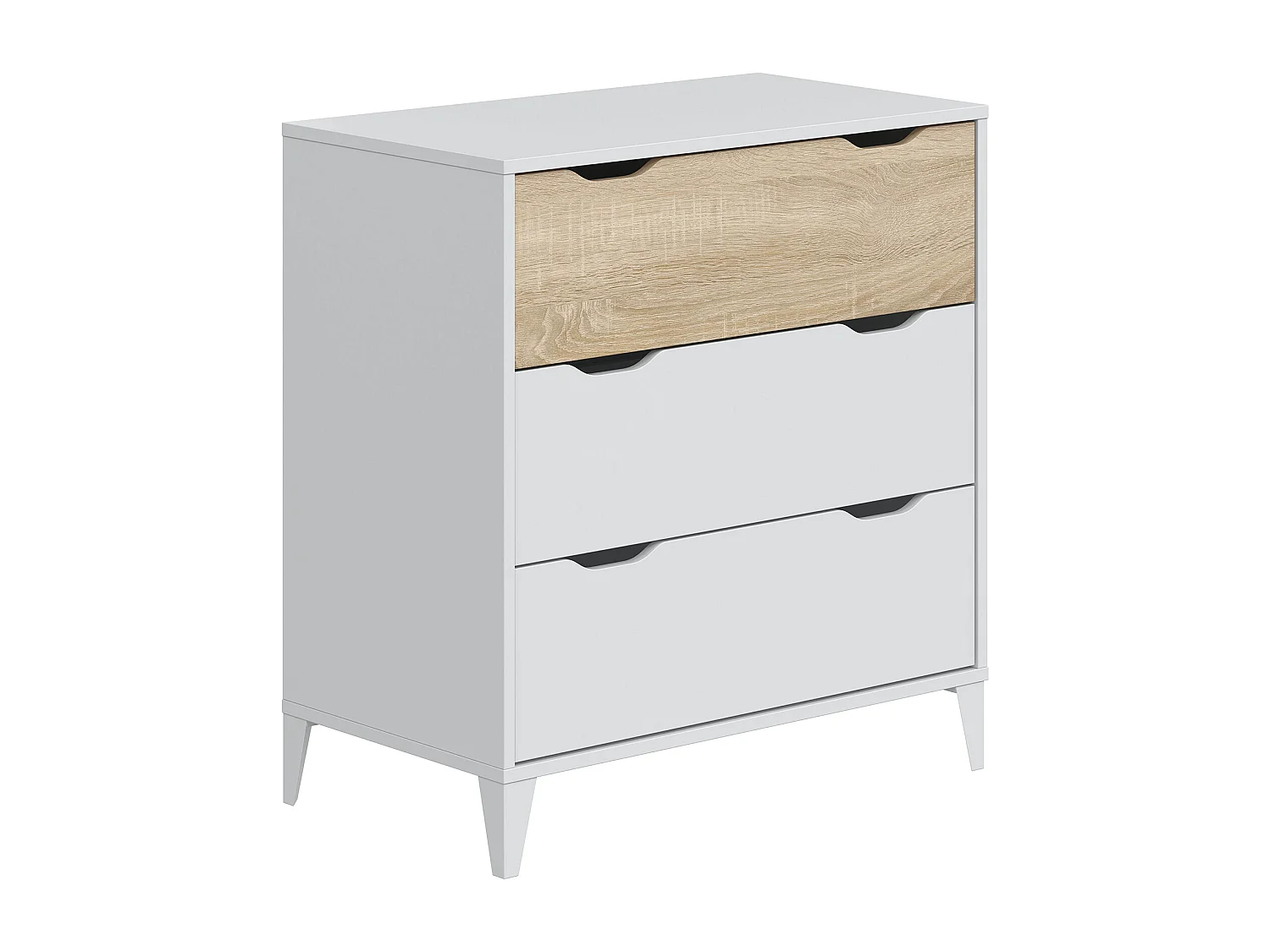 Cómoda de 76x71x40 cm con 3 cajones y patas de 10 cm en color blanco y beige Noive