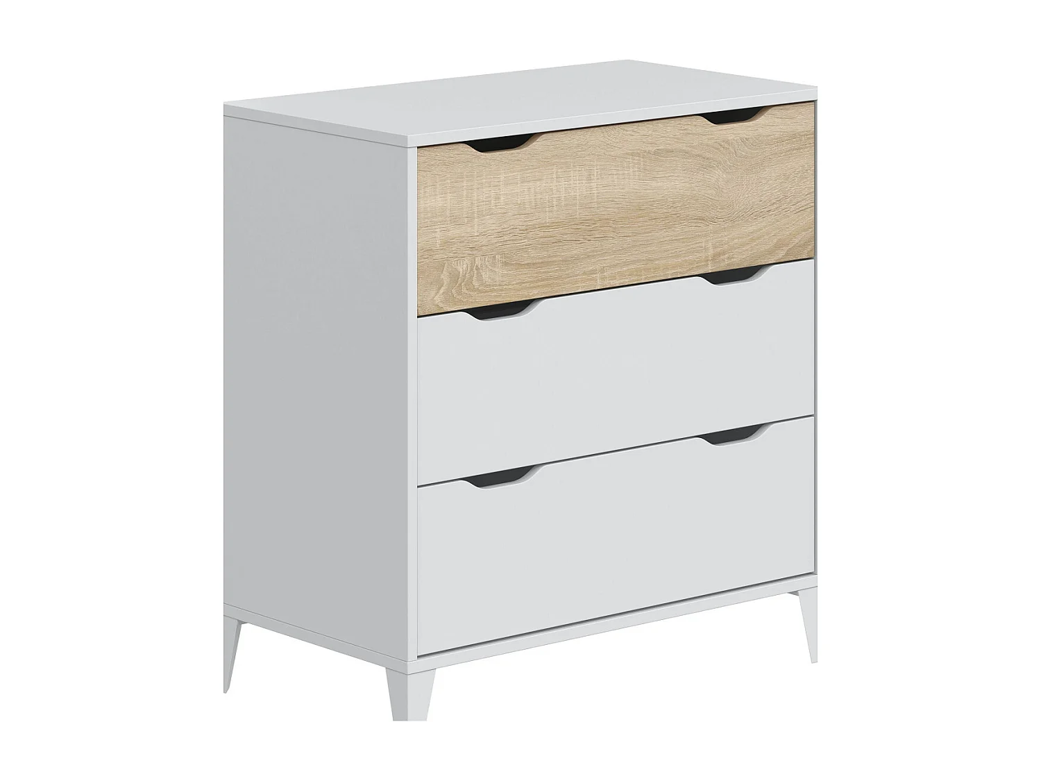 Cómoda de 76x71x40 cm con 3 cajones y patas de 10 cm en color blanco y beige Noive