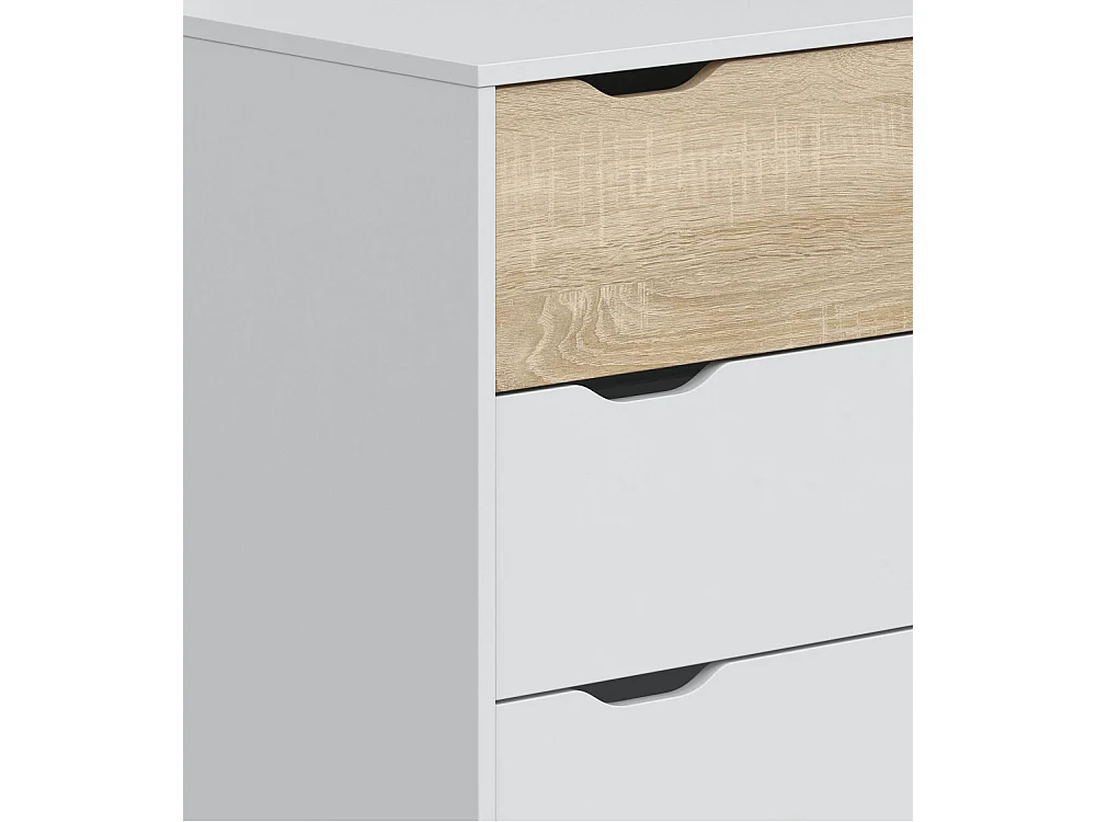 Cómoda de 76x71x40 cm con 3 cajones y patas de 10 cm en color blanco y beige Noive