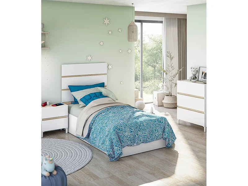 Cabecero de 126x100x3 cm para camas de 90 cm de melamina en color blanco y beige Ébano