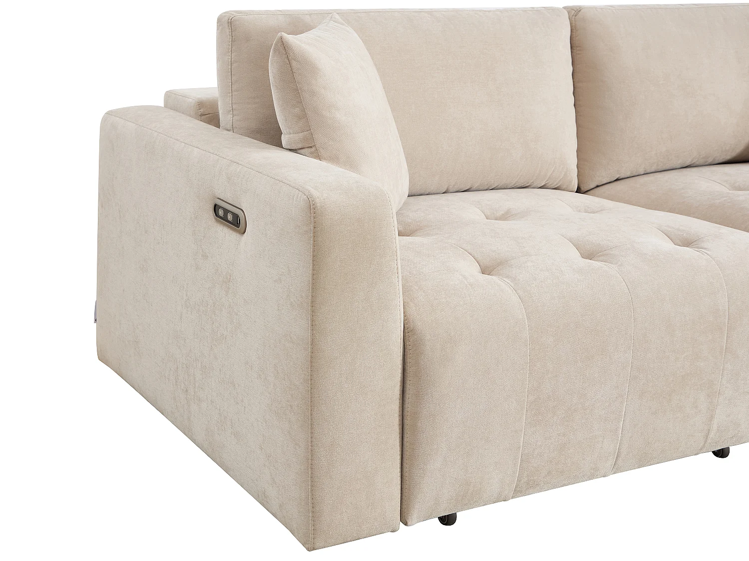 Canapé 3 places avec assise coulissante électrique en tissu beige DIMARIAS