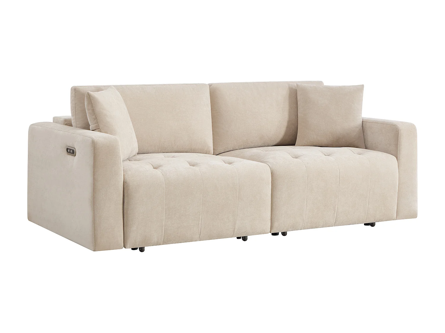 Canapé 3 places avec assise coulissante électrique en tissu beige DIMARIAS