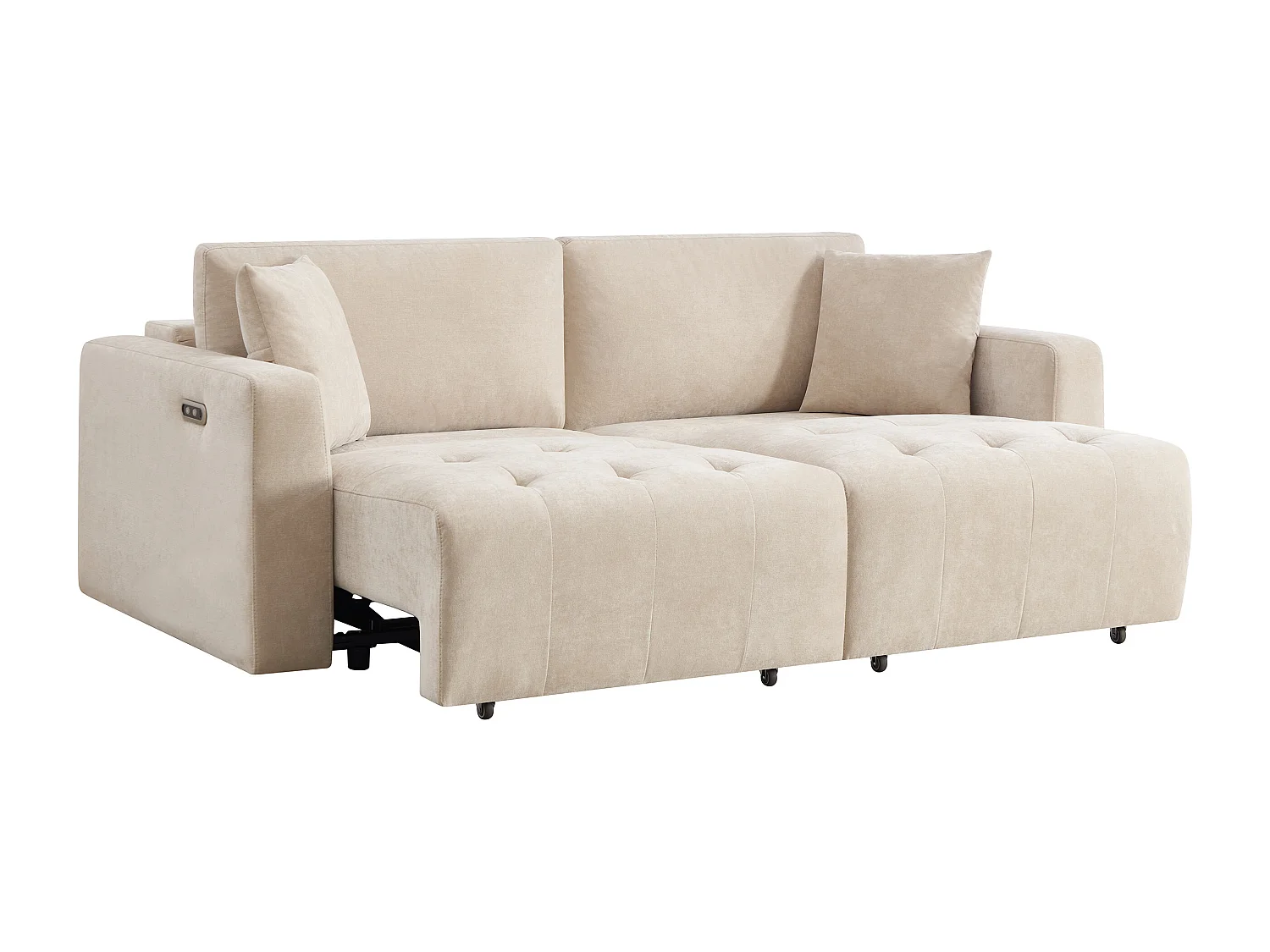 Canapé 3 places avec assise coulissante électrique en tissu beige DIMARIAS