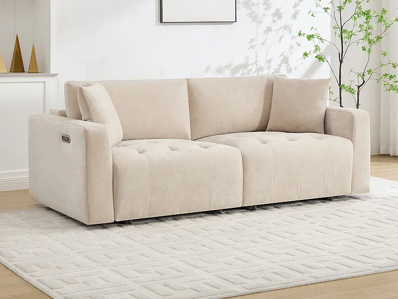 Canapé 3 places avec assise coulissante électrique en tissu beige DIMARIAS