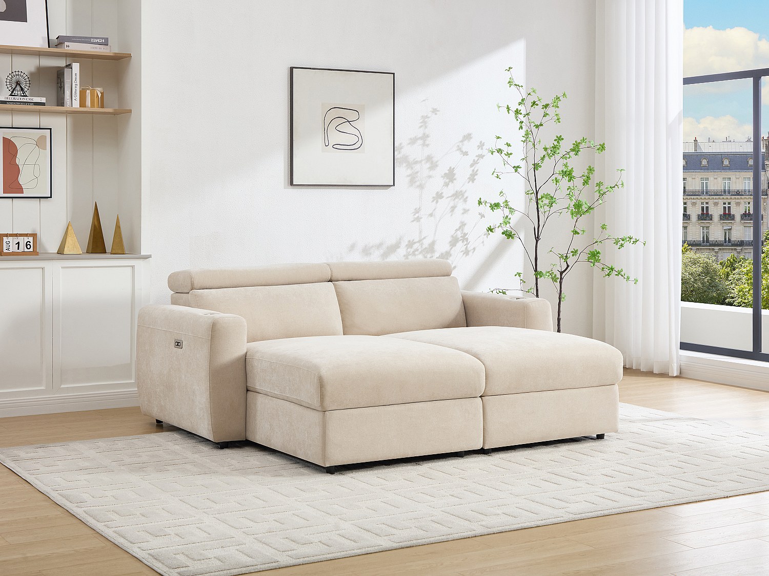 3-Sitzer Sofa mit elektrischer Relaxfunktion und tiefer Sitzfläche aus beig günstig online kaufen