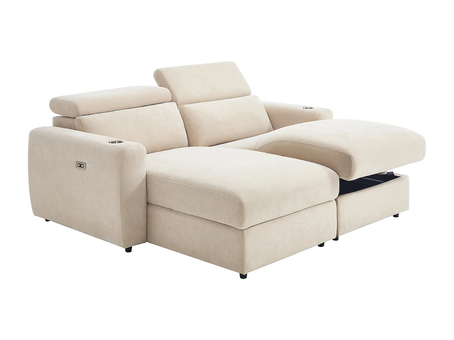 Canapé 3 places relax électrique assise profonde en tissu beige BERALDA