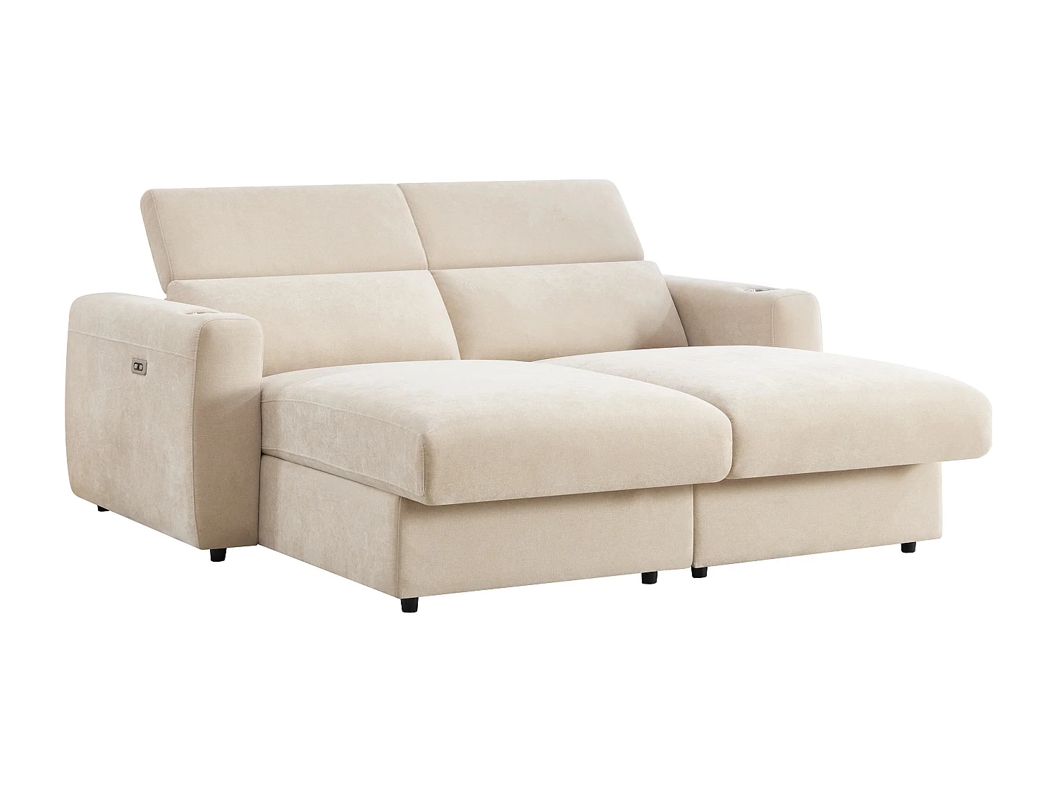 Canapé 3 places relax électrique assise profonde en tissu beige BERALDA