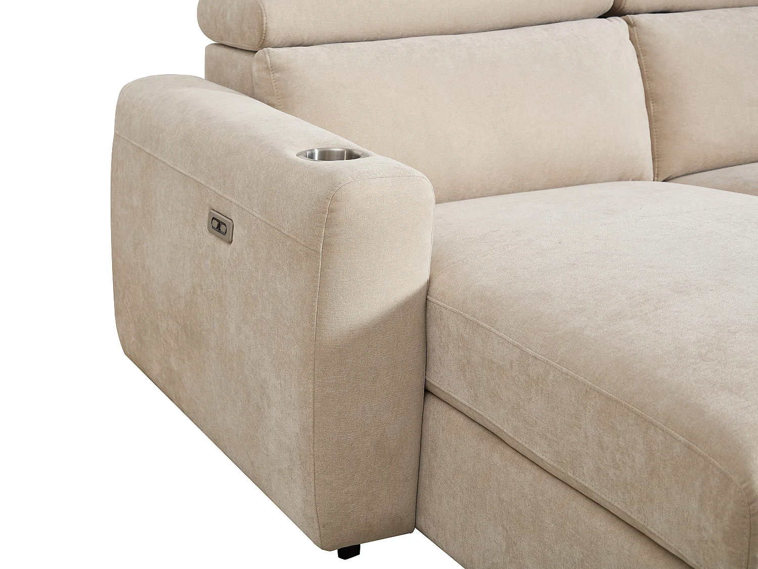 Canapé 3 places relax électrique assise profonde en tissu beige BERALDA