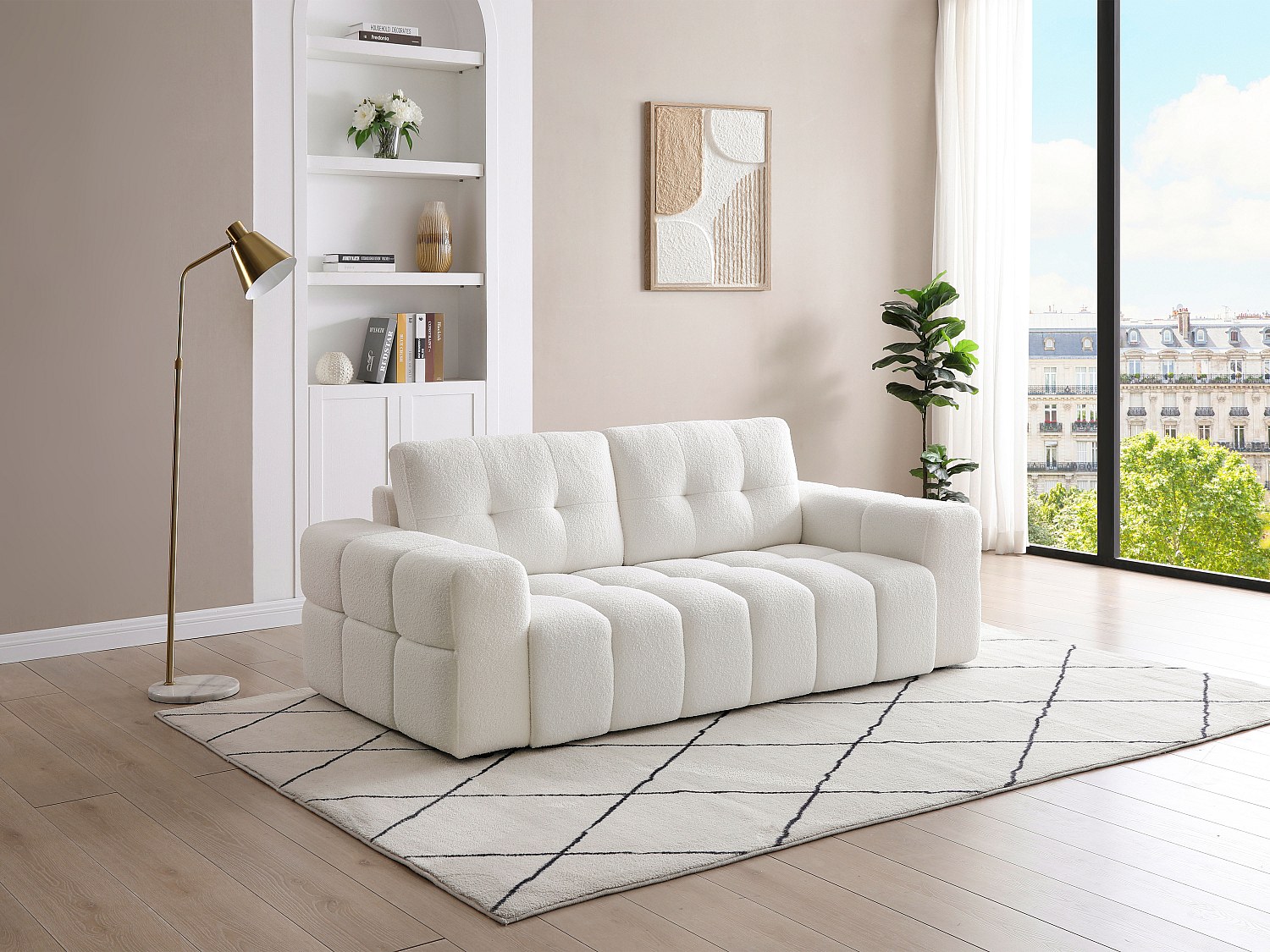 Sofa 2-Sitzer – Bouclé-Stoff – Weiß – SOPELANA günstig online kaufen