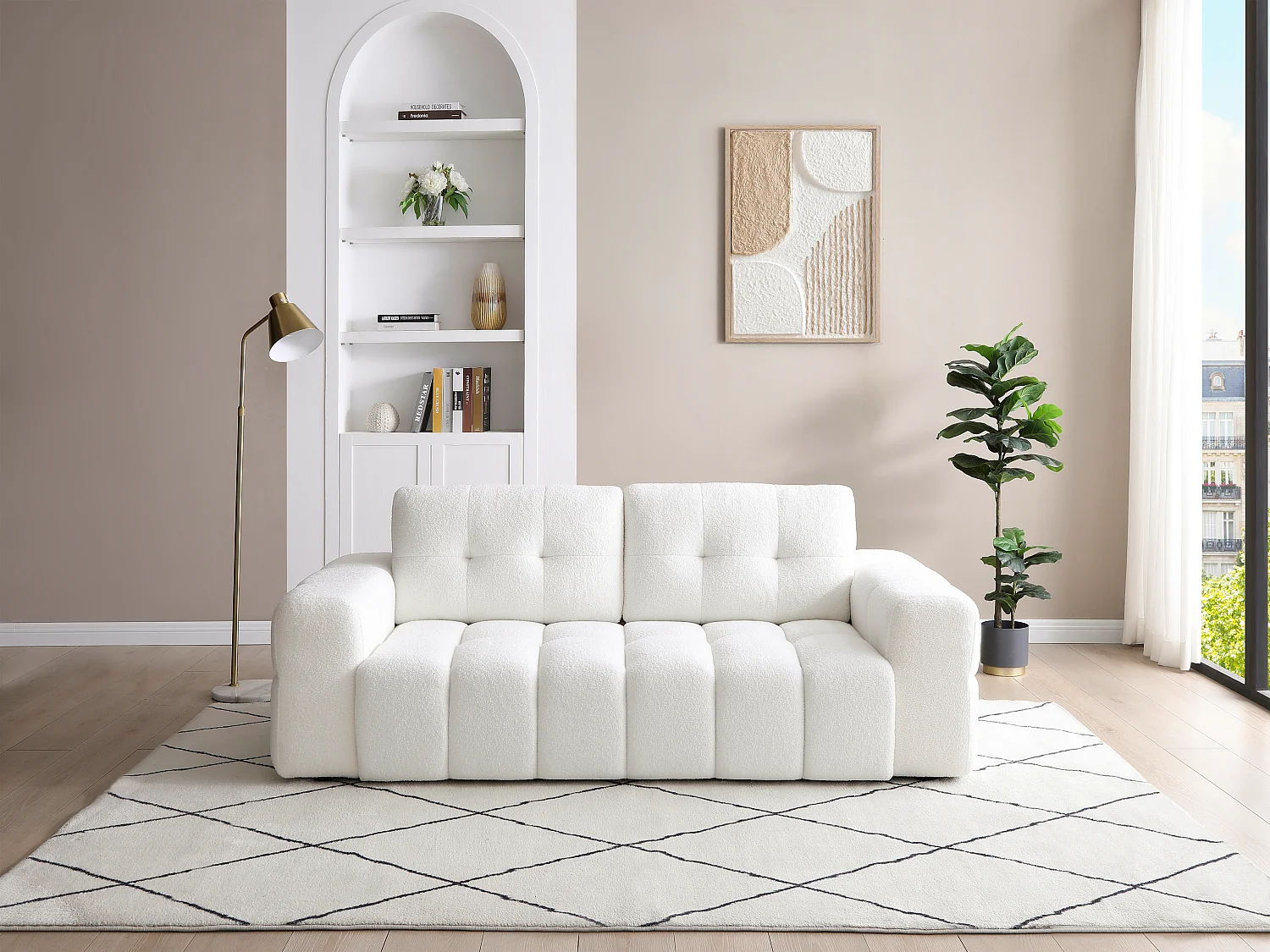 Canapé 2 places en tissu bouclette blanc SOPELANA