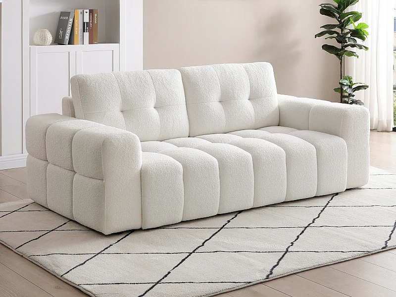 Canapé 2 places en tissu bouclette blanc SOPELANA