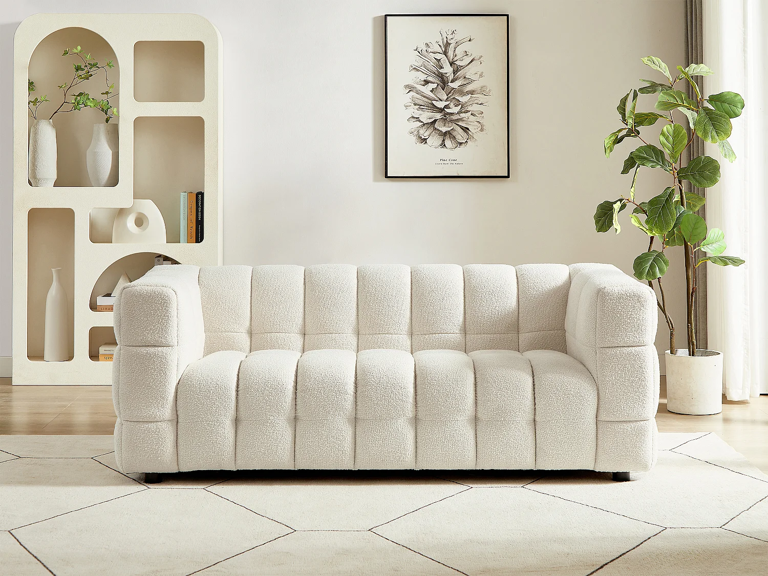 Canapé 2 places en tissu bouclette blanc ivoire LERICI de Pascal Morabito