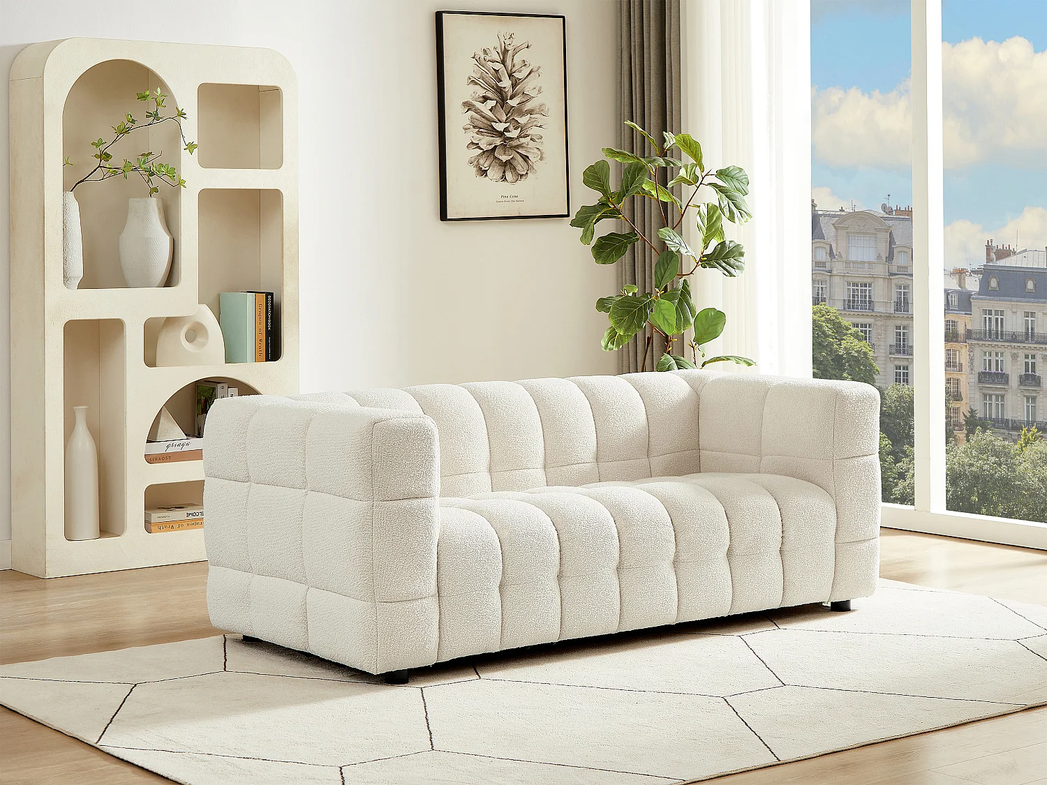 Canapé 2 places en tissu bouclette blanc ivoire LERICI de Pascal Morabito